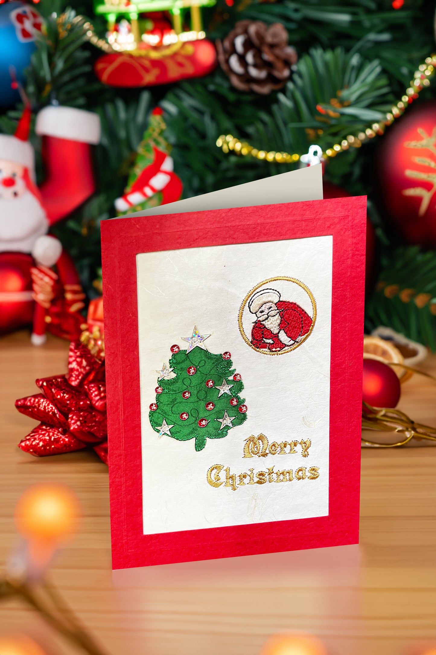Santa’s Festive Gaze – Embroidered Tree Delight