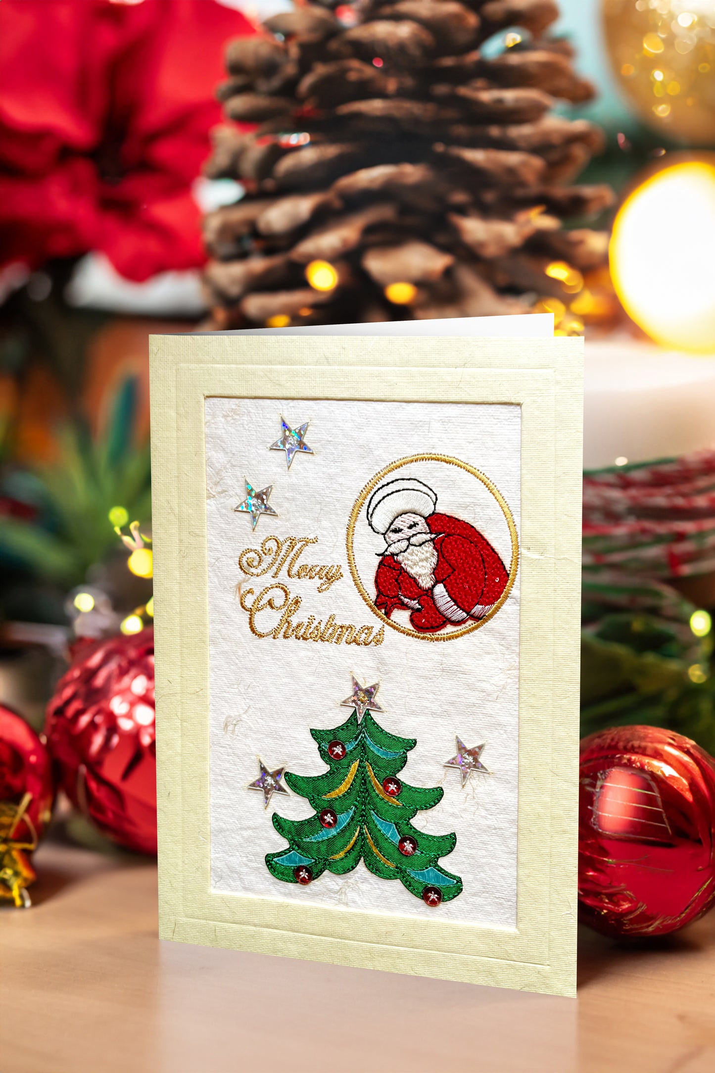 Santa’s Cheer with a Festive Tree – Embroidered Christmas Delight