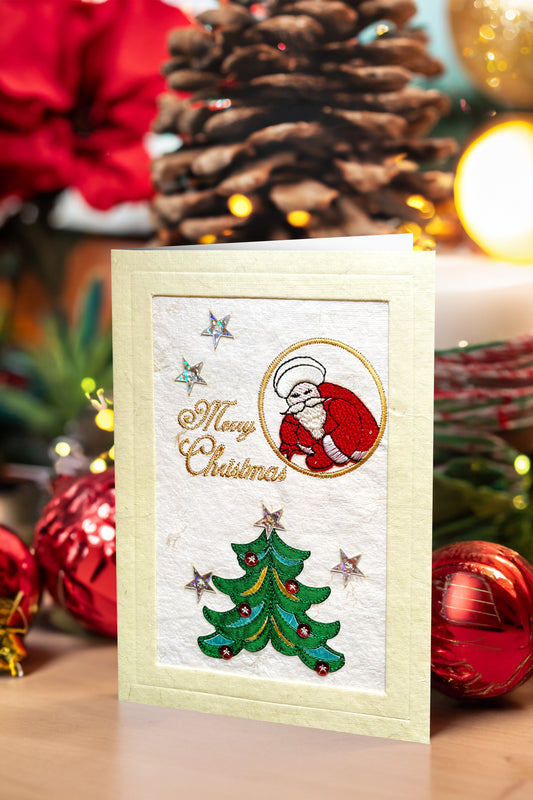 Santa’s Cheer with a Festive Tree – Embroidered Christmas Delight