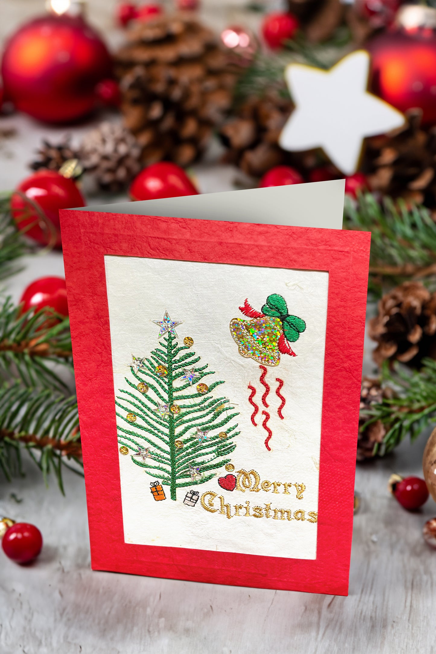 A Christmas Whisper – Golden Bell & Delicate Tree Embroidery