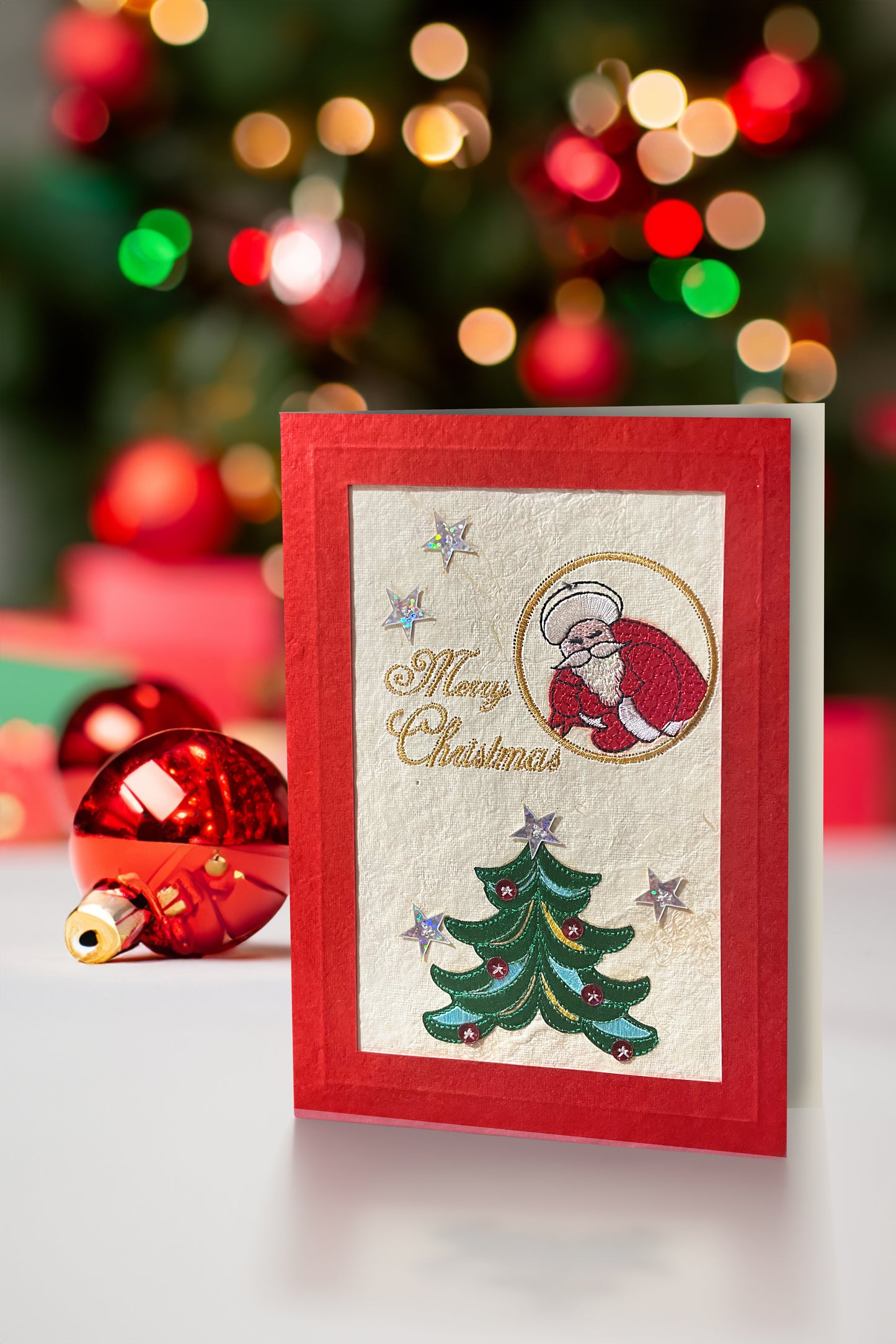 Santa’s Cheer with a Festive Tree – Embroidered Christmas Delight